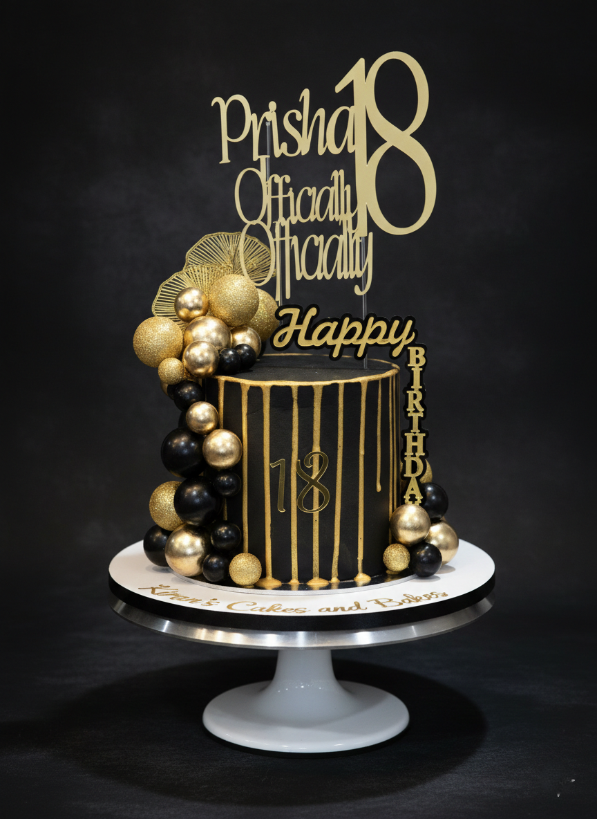 18th Birthday Cake - Black Theme