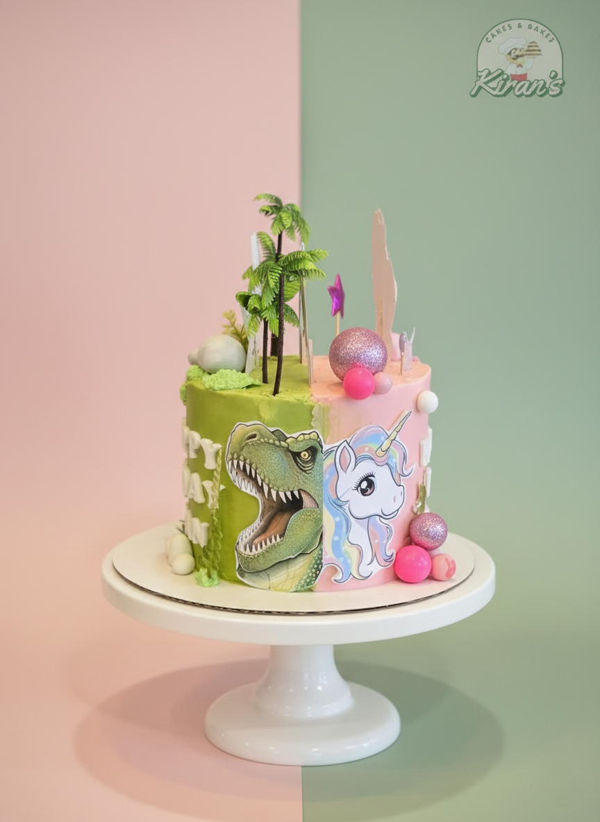2 in 1 Cake - Dino and Unicorn